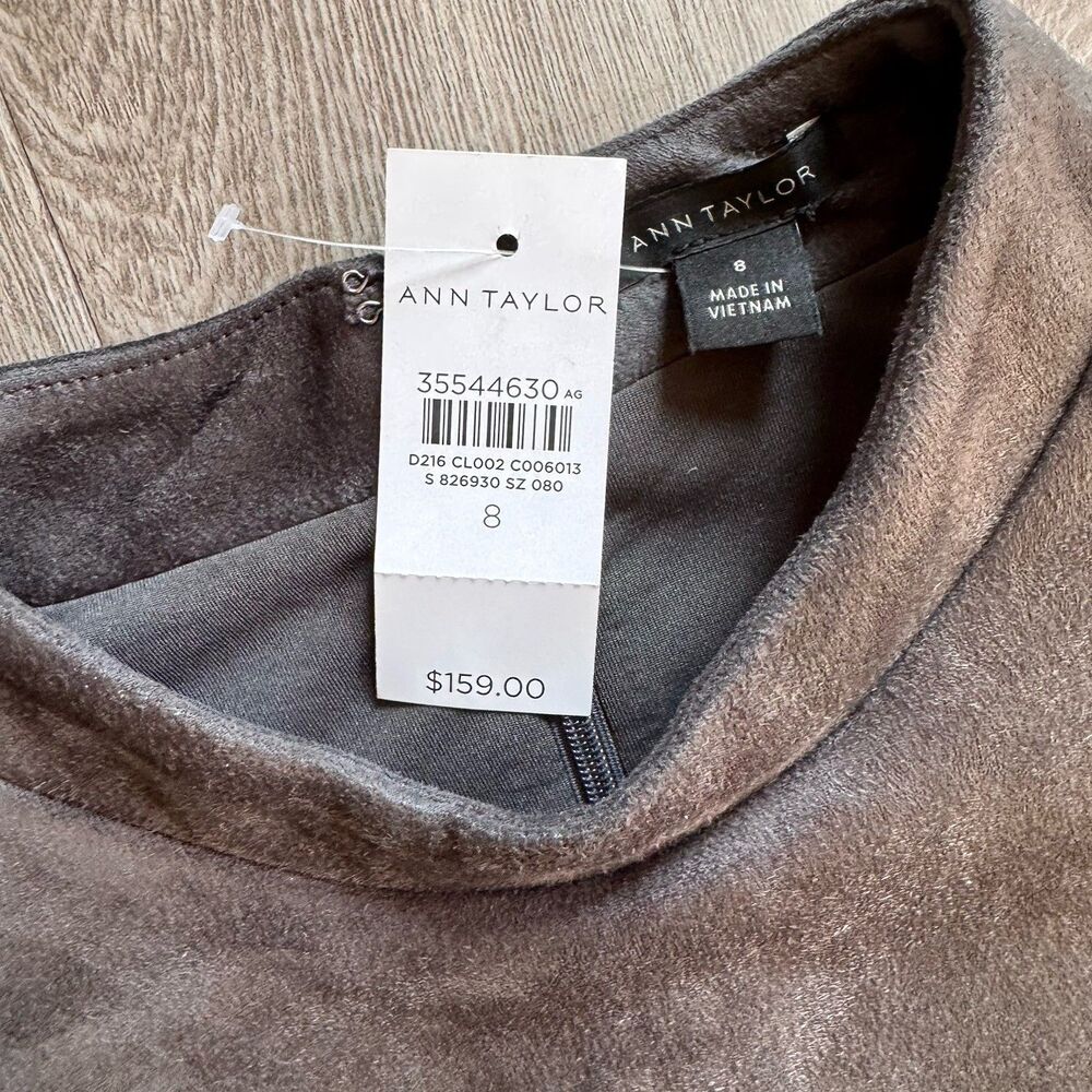 NWT Ann Taylor Dress Sz 8 Gray Faux Suede Mock Neck Short Sleeve Sheath MP $159 - Picture 4 of 15